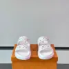 Louis Vuitton Men White Canvas Multicolor Logo Slides product view 3