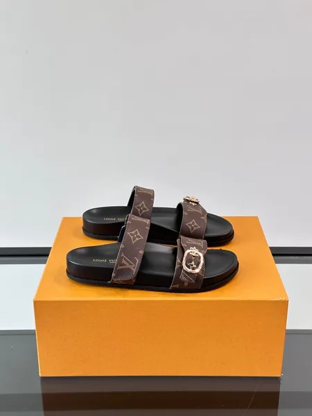 Louis Vuitton Men Brown Leather Logo Print Sandals product view 1