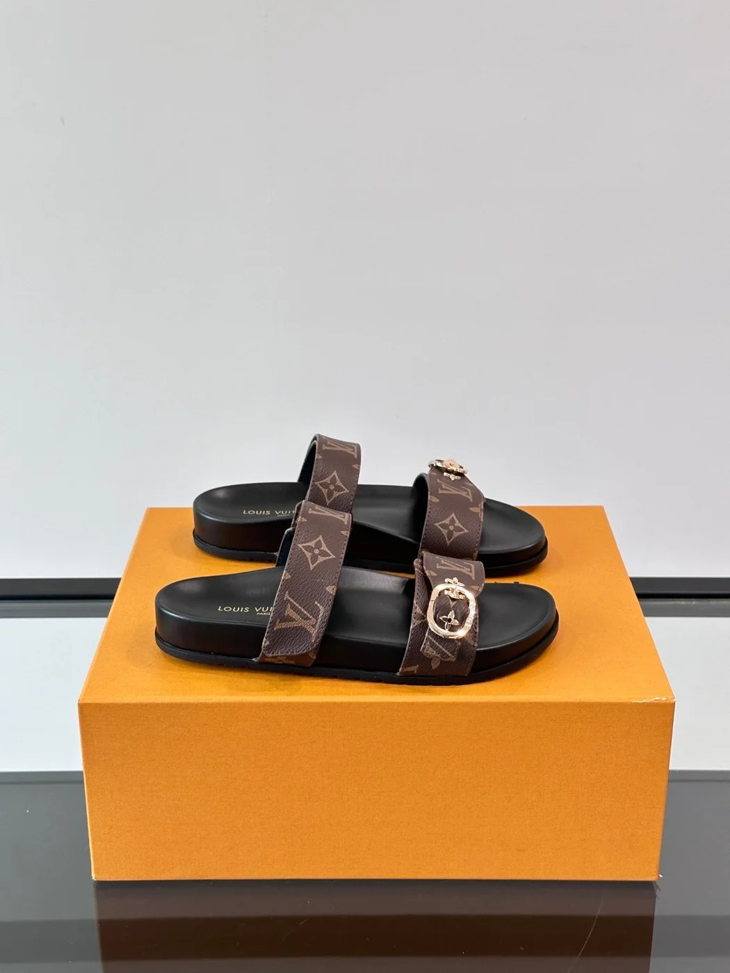 Louis Vuitton Men Brown Leather Logo Print Sandals product view 1