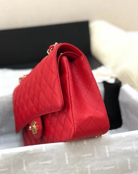 Chanel Flap Bag Medium 25 cm Red Caviar Gold Hardware product view 3