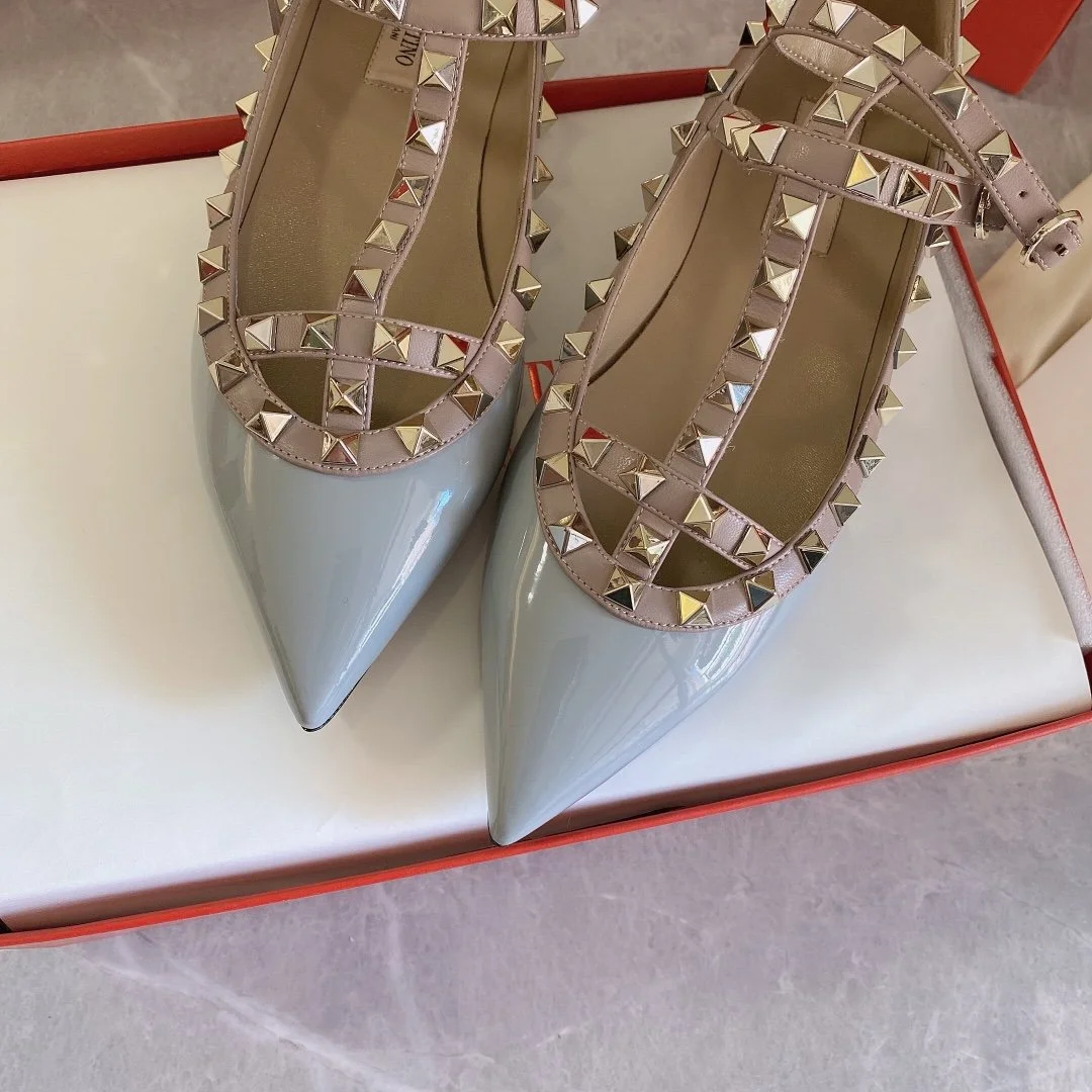 Valentino Women Blue Patent Leather Studded Flats product view 4