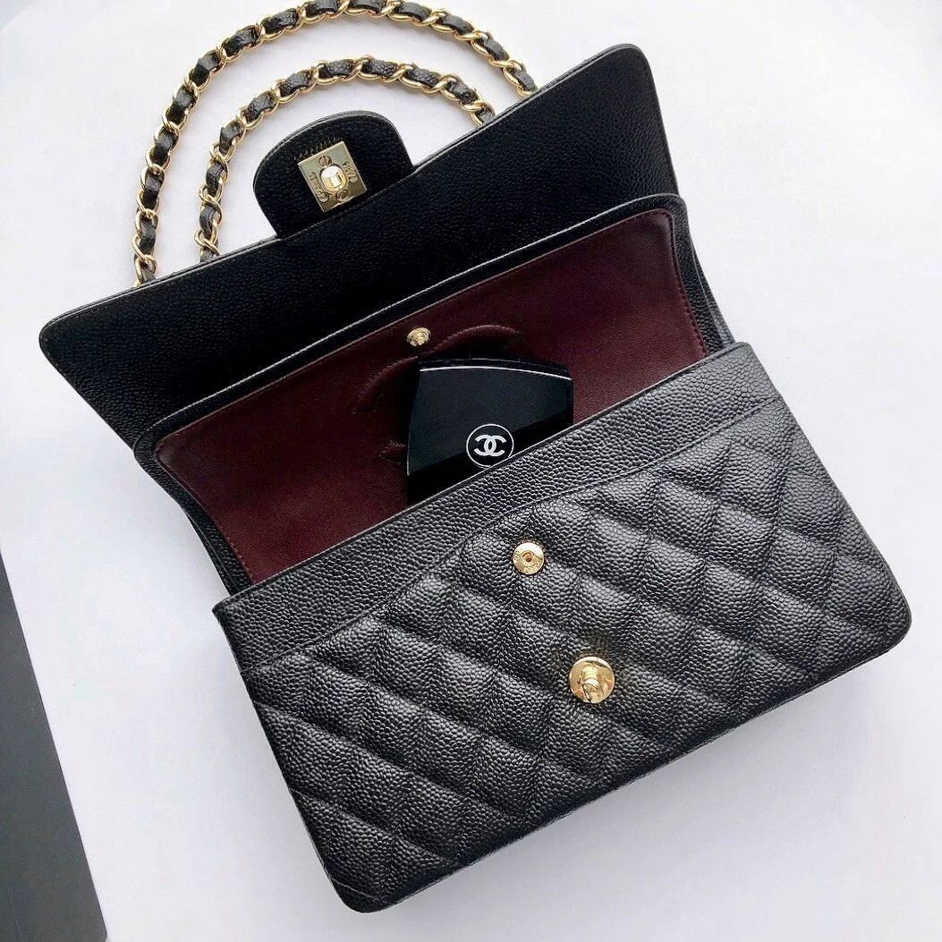 Chanel Flap Bag 25 In Black Caviar Leather Gold Hardware product view 4