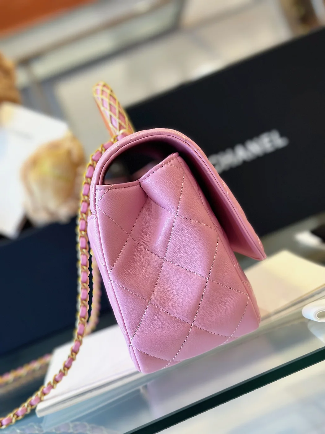 Chanel Coco Mini Handbags Pink With Lock Gold 22x21cm product view 5