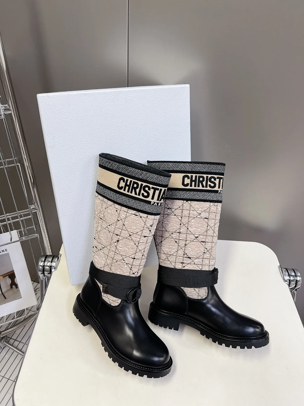 Dior D-Major Boots in black and beige product view 2
