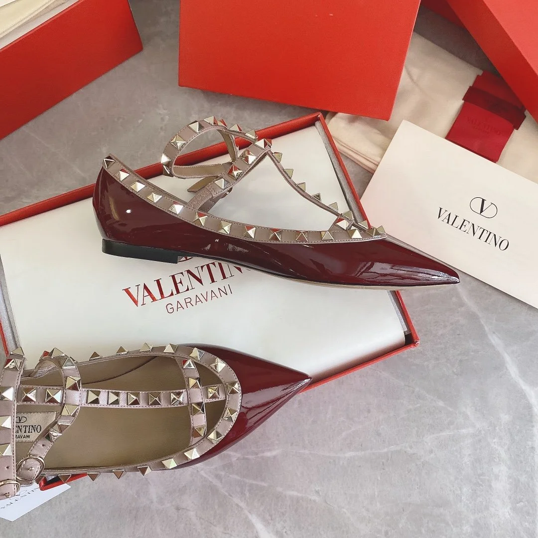 Valentino Women Burgundy Patent Leather Studded Flats product view 6