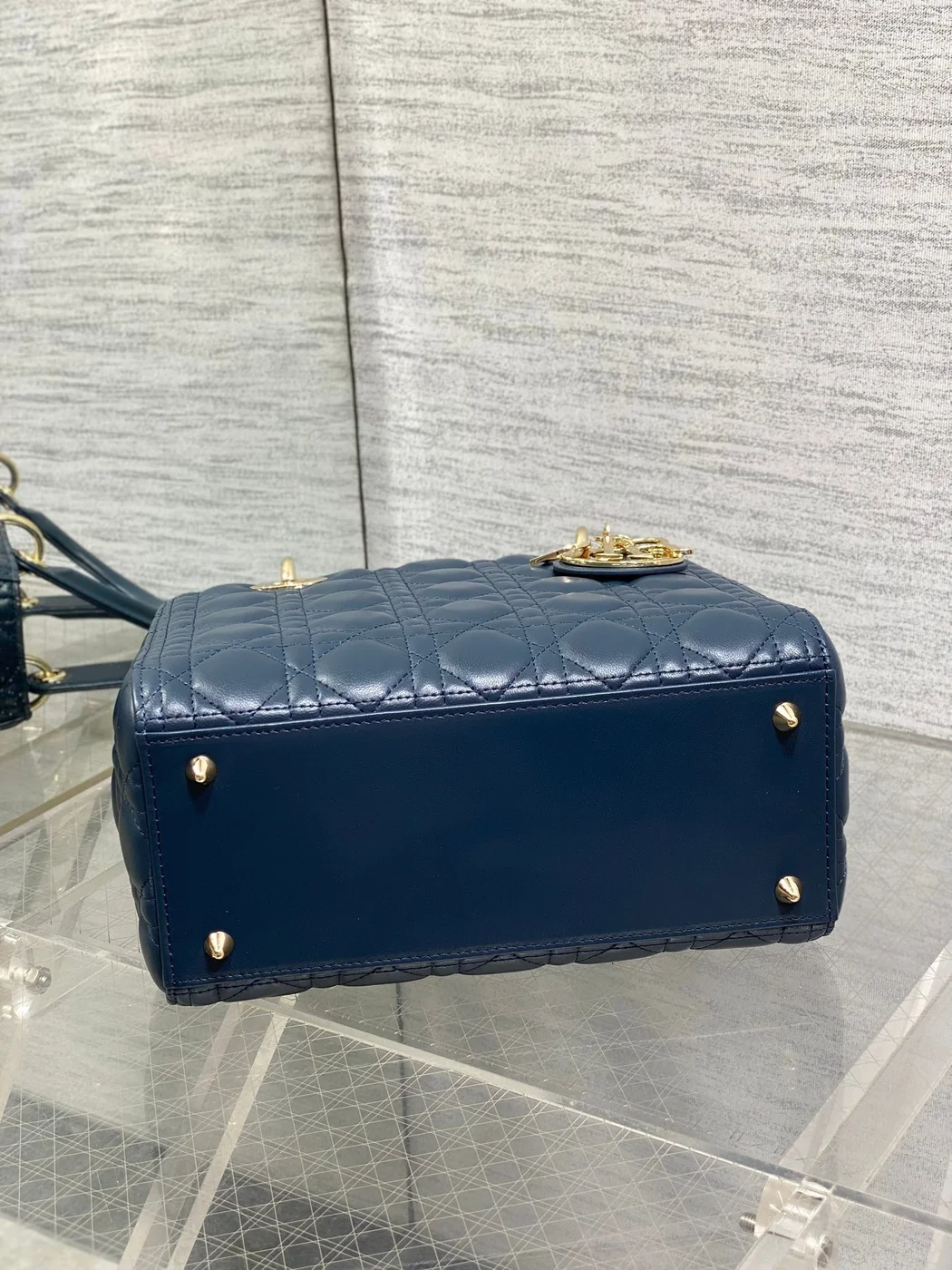 Dior Medium Lady Bag 24 In Deep Ocean Blue Gold Hardware product view 6