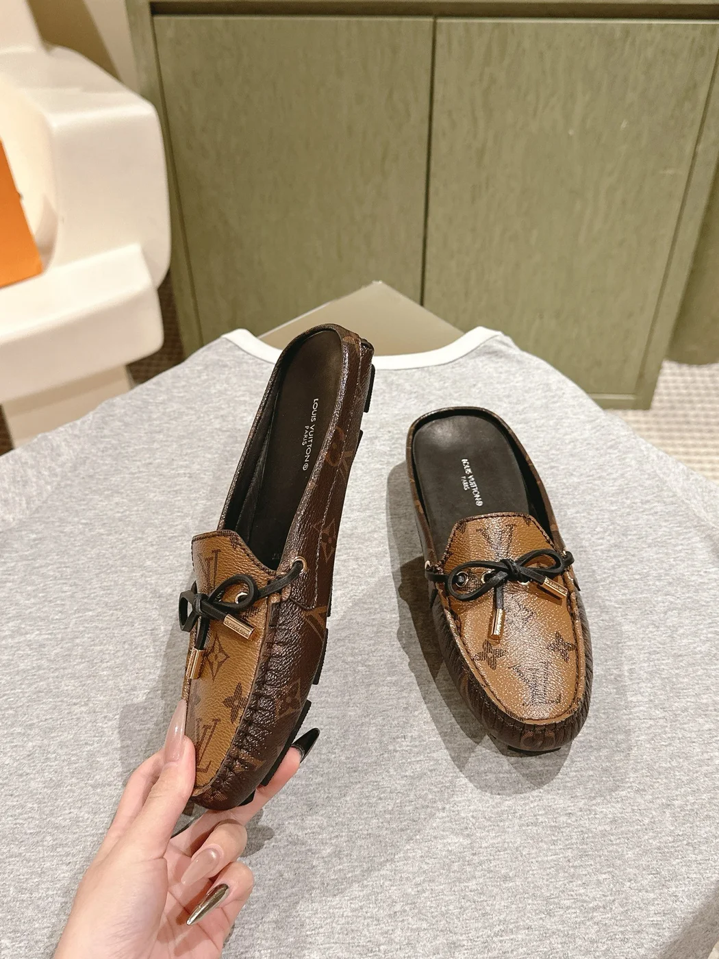 Louis Vuitton Women Brown Leather Moccasin Loafers product view 3