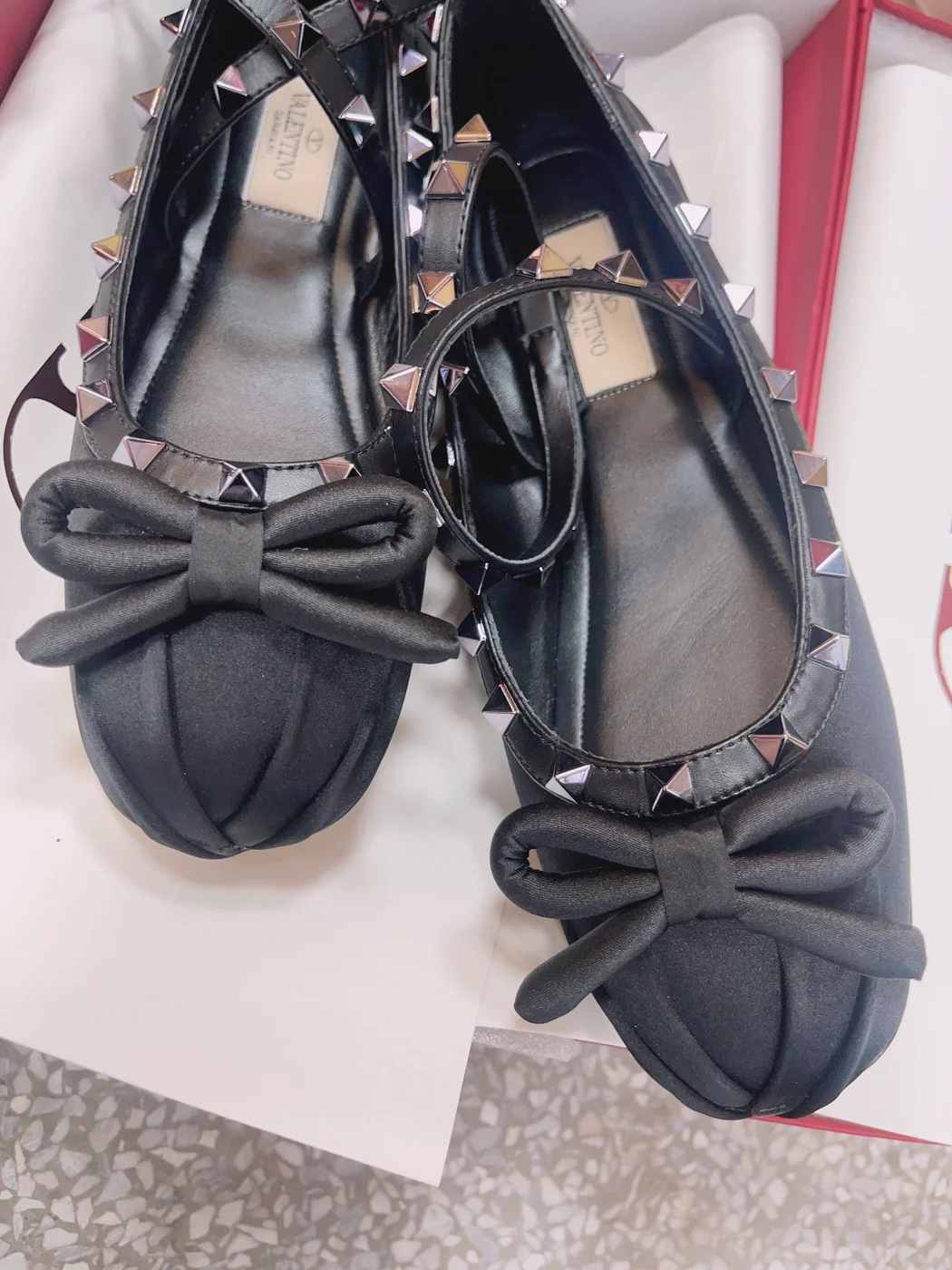 Valentino Women Black Satin Studded Flats product view 5