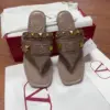 Valentino Women Taupe Leather Studded Sandals product view 2