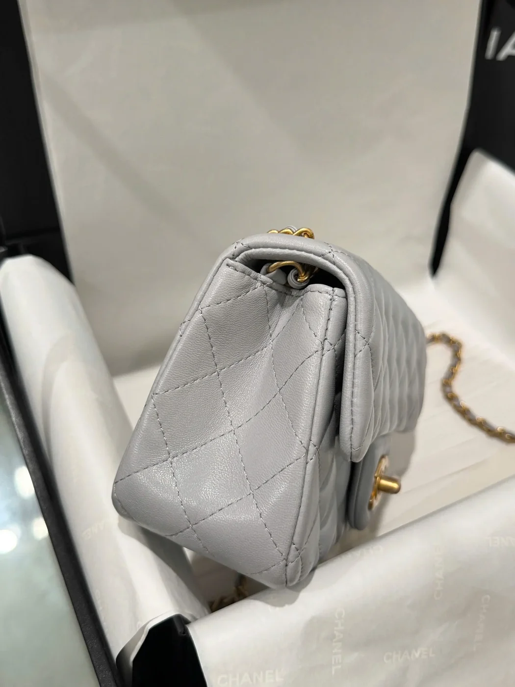 Chanel Classic Flap Mini Grey Gold Hardware 20 cm Bag product view 3