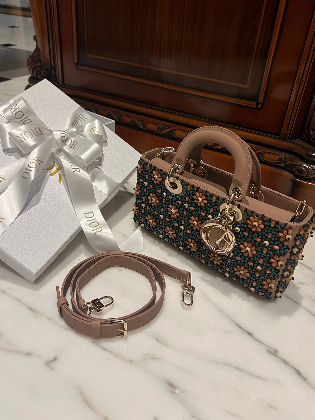 Dior D-Joy Medium Handbag With Beaded Pattern 26 cm product view 8