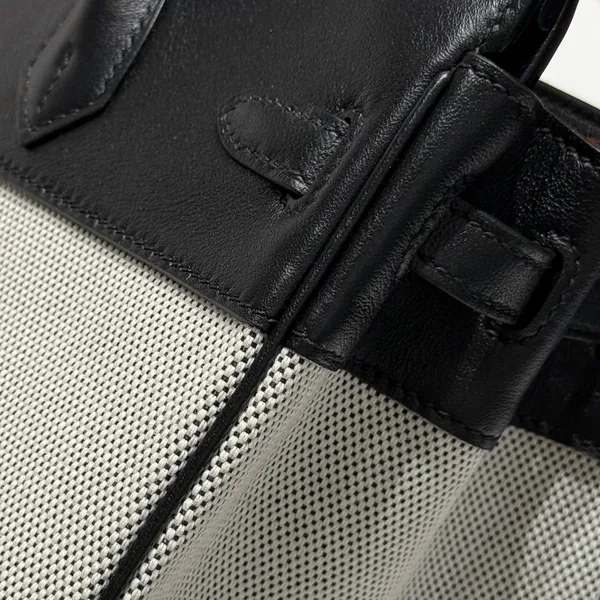 Hermès Birkin 25 cm In Black Swift White Toile Canvas (Custom-Made) Bag product view 5