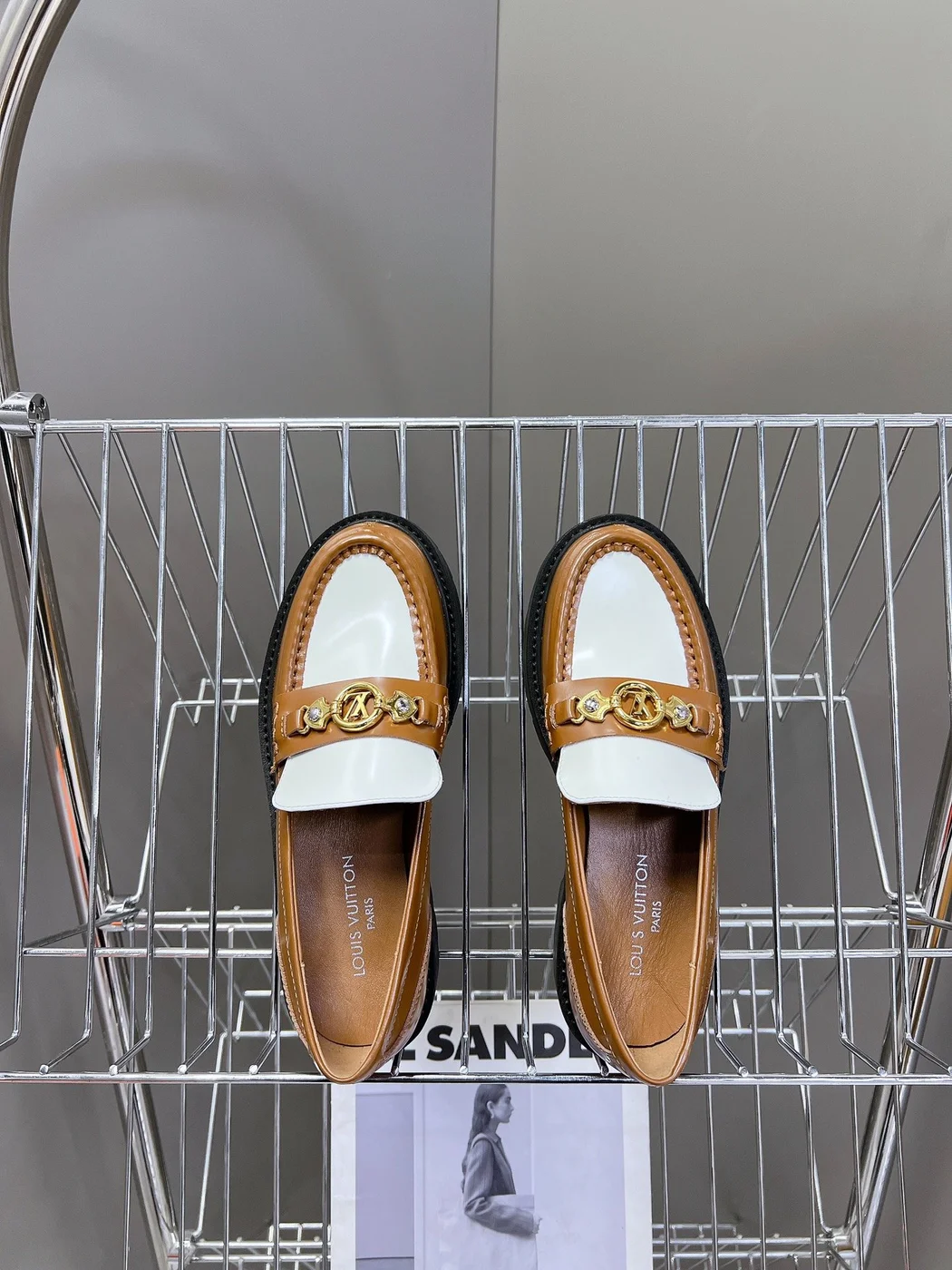 Louis Vuitton Women Brown White Leather Loafers product view 2