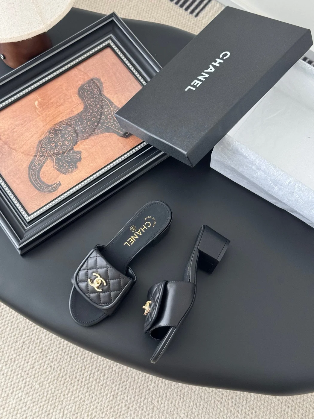 Chanel Women Black Quilted Leather Slides product view 5