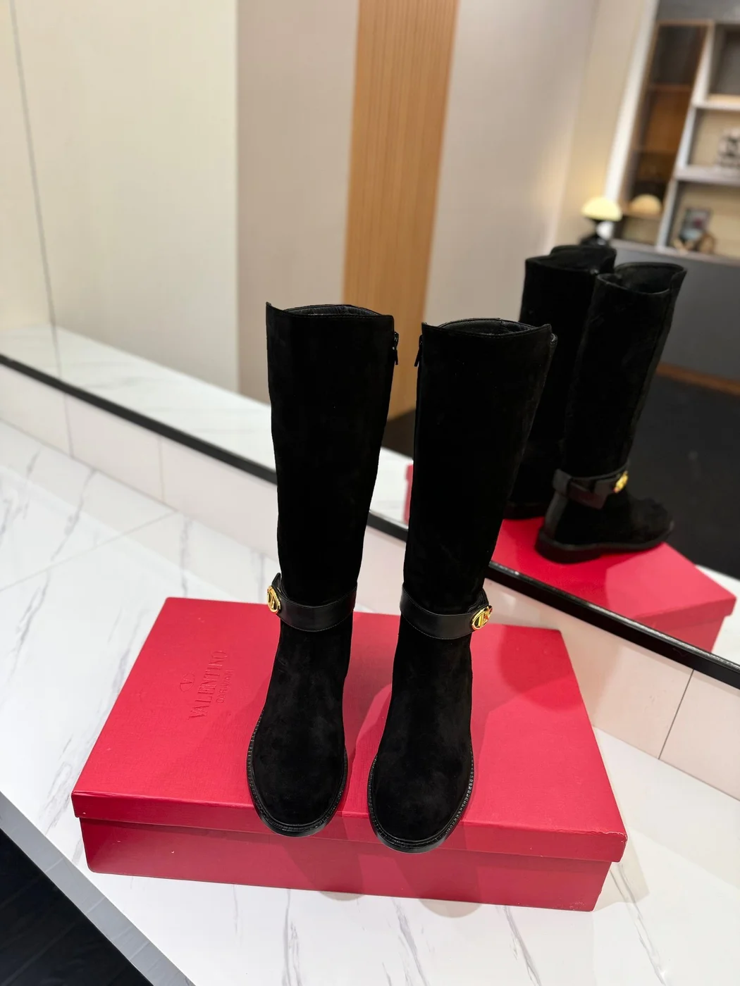 Valentino Women Black Suede Leather Strap Boots product view 4