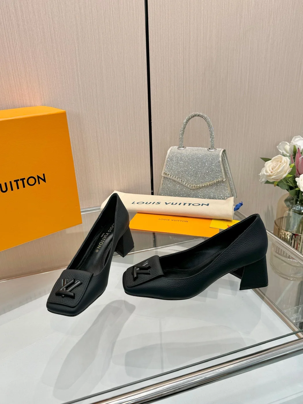 Louis Vuitton Women Black Block-Heel Pumps product view 4