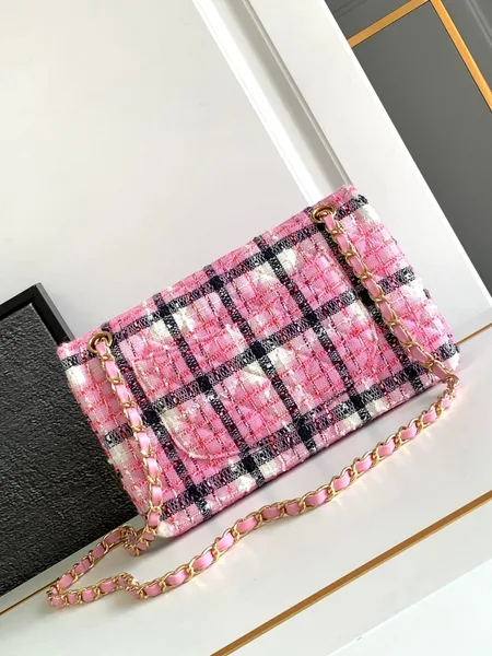 Chanel Cc Medium 25 Classic Bag In Light Pink Mix Black Wool Tweed product view 4