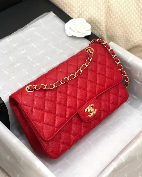 Chanel Flap Bag Medium 25 cm Red Caviar Gold Hardware product view 2