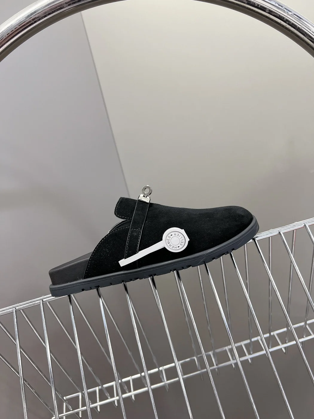 Hermès Women Black Suede Leather Slippers product view 2