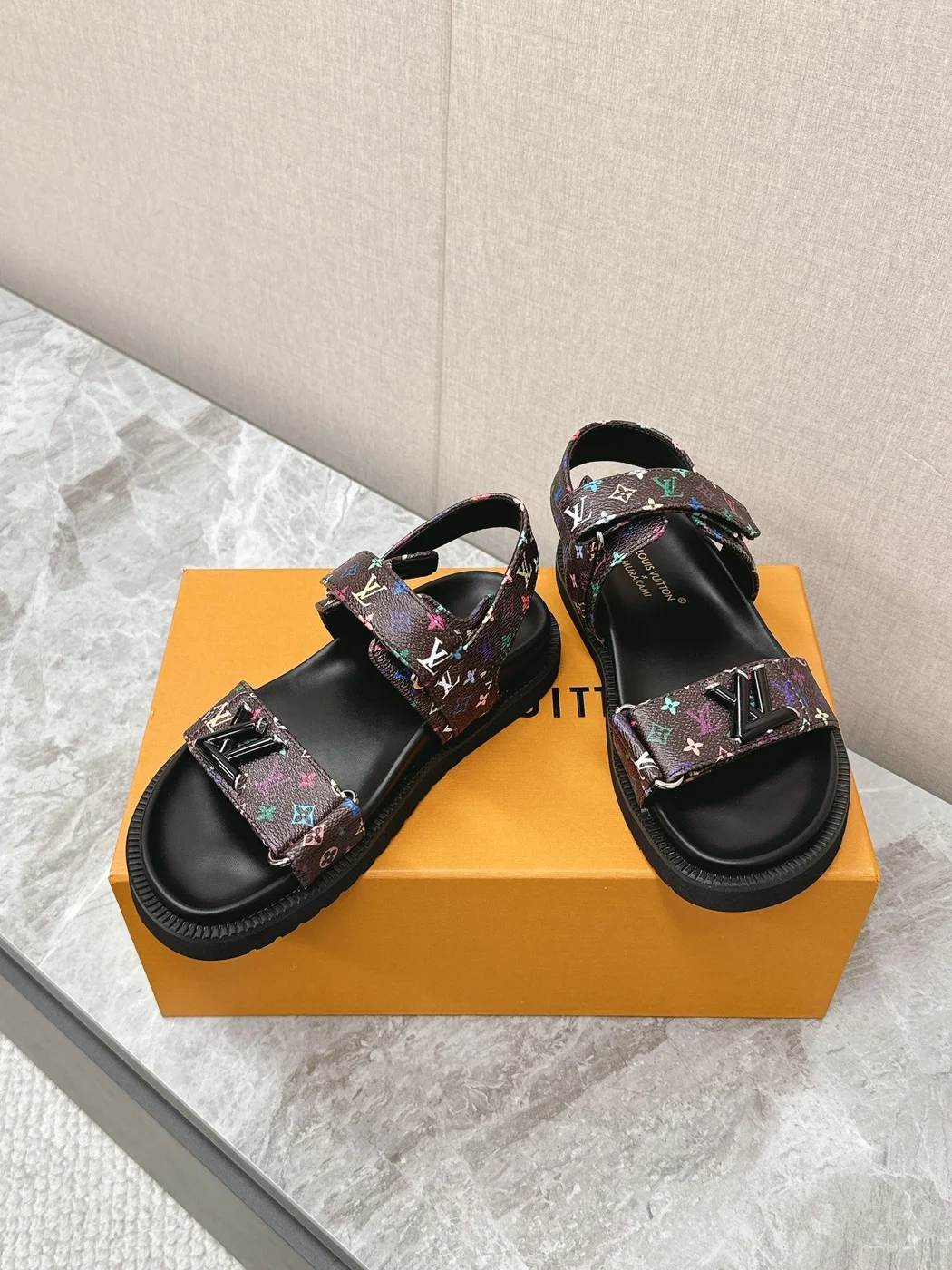 Louis Vuitton Women Multicolor Canvas Strap Black Sandals product view 6