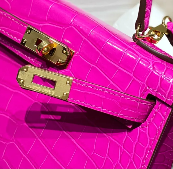 Hermès Mini Kelly In Deep Magenta Crocodile Skin Gold Hardware Bag product view 5