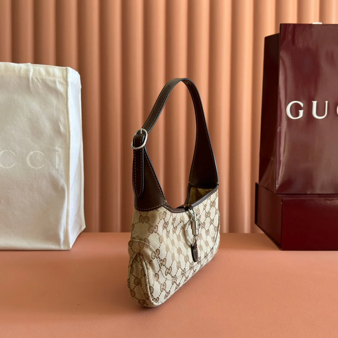 Gucci 25S Jackie Monogram 27 cm In Light Brown Canvas And Calfskin Bag product view 3