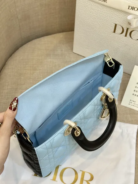 Dior D-Joy Women’s Handbag, Ice Blue Cowhide Leather, 26 cm product view 3