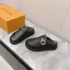 Louis Vuitton Women Black Leather Mules — Round Gold-Tone Buckle Detail product view 3