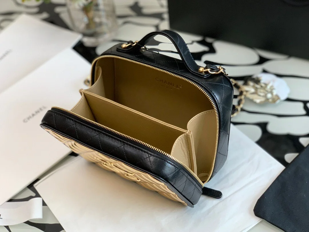 Chanel Vanity Case Black Yellow Box Form Handbags 19 cm product view 6