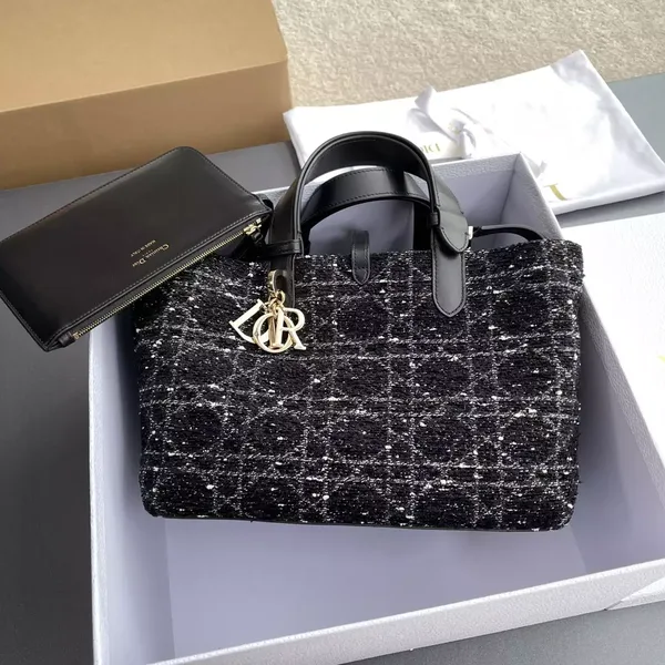 Dior Calfskin Tweed Cannage Medium Toujours Black White Bag product view 1
