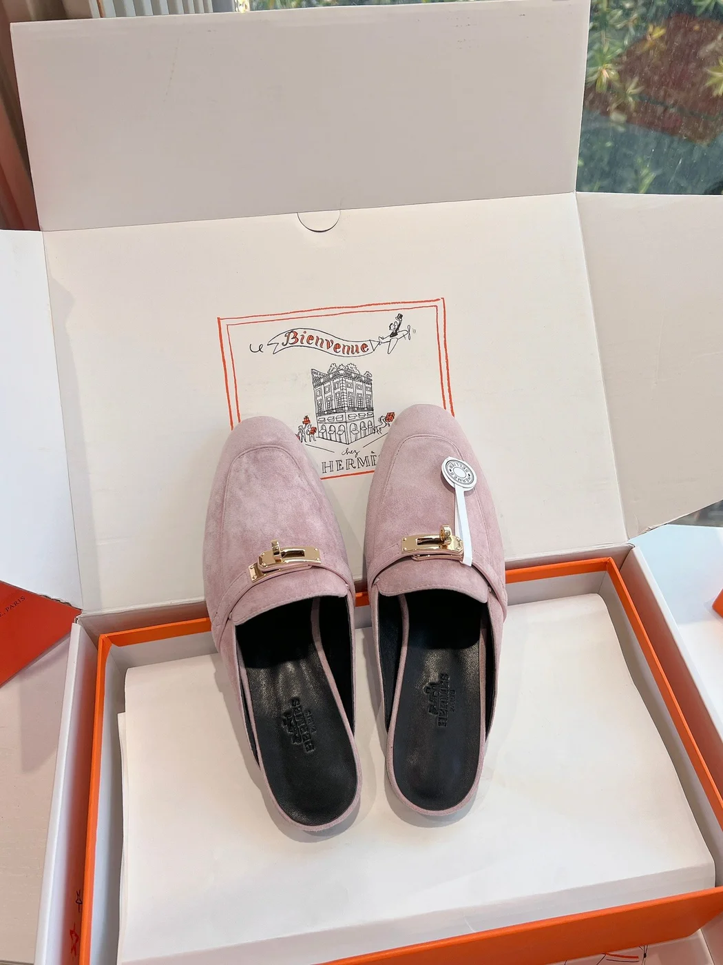 Hermès Women Pink Suede Mules product view 4
