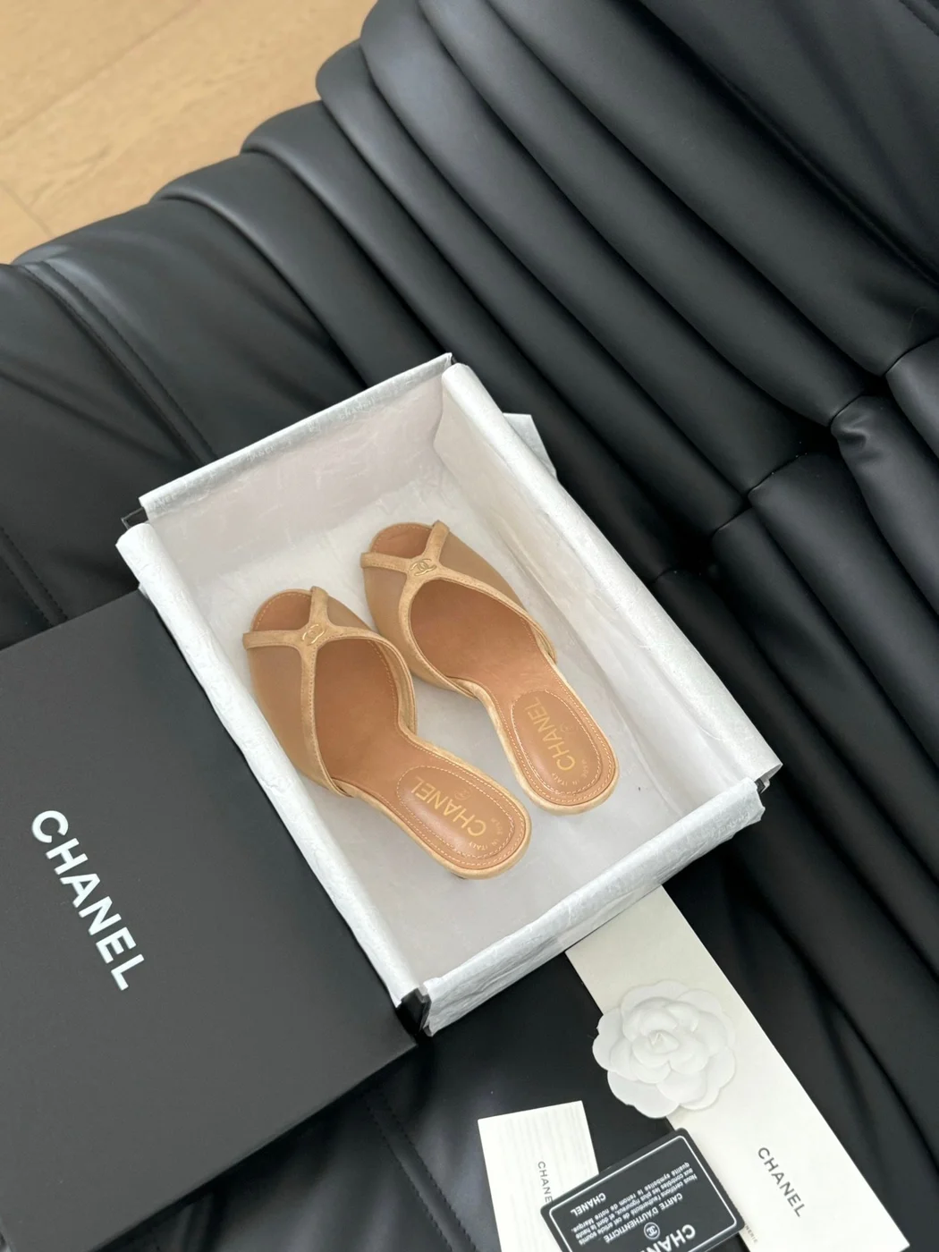 Chanel Women Beige Leather Slides product view 1