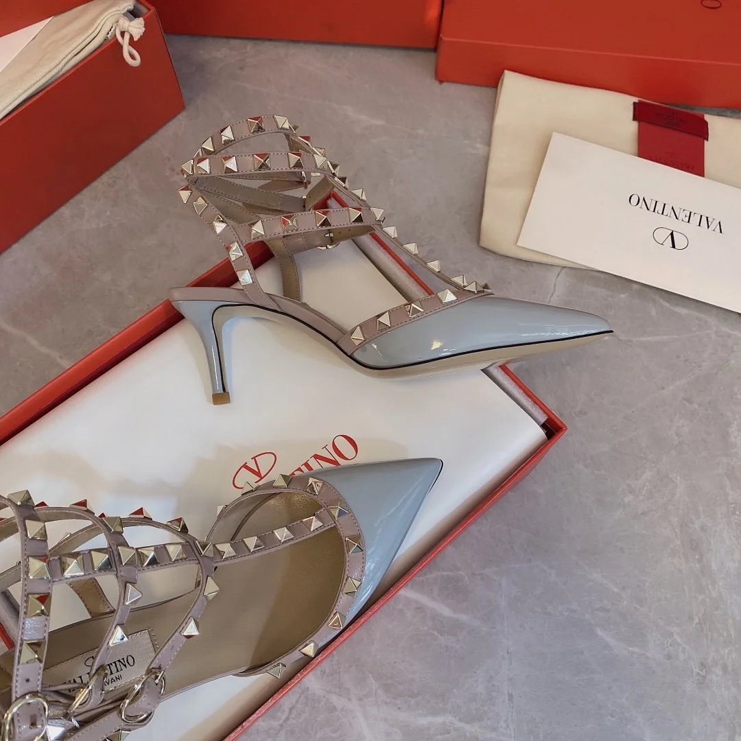 Valentino Women Light Blue Patent Leather Studded Heels product view 2