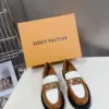 Louis Vuitton Women Brown White Leather Loafers product view 3