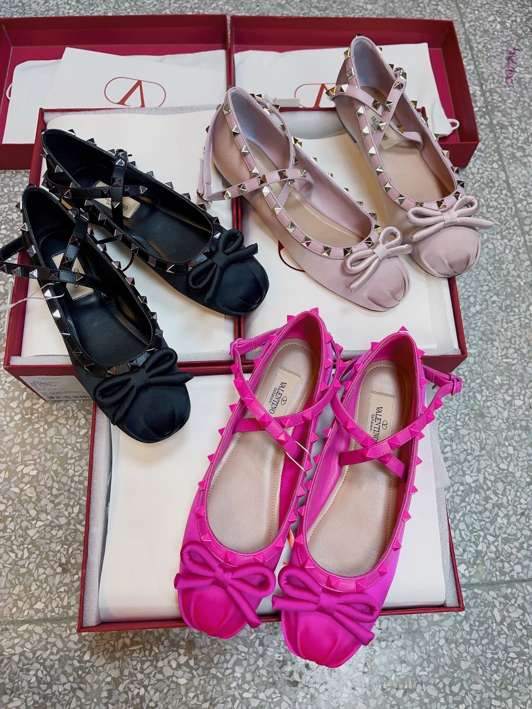 Valentino Women Pink Satin Bow Strap Flats product view 2