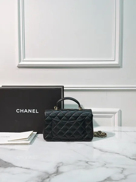 Chanel Classic Flap Top Handle Black Silver Hardware Bag product view 3