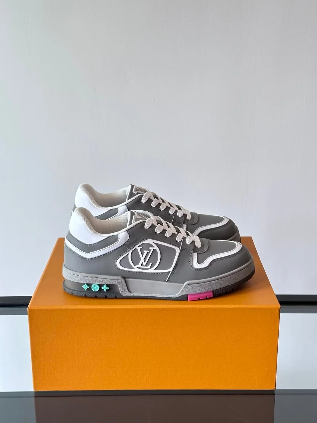 Louis Vuitton Men Grey White Leather Sneakers product view 1