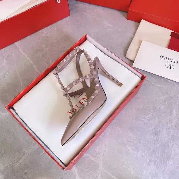 Valentino Women Beige Leather Studded Pumps product view 5