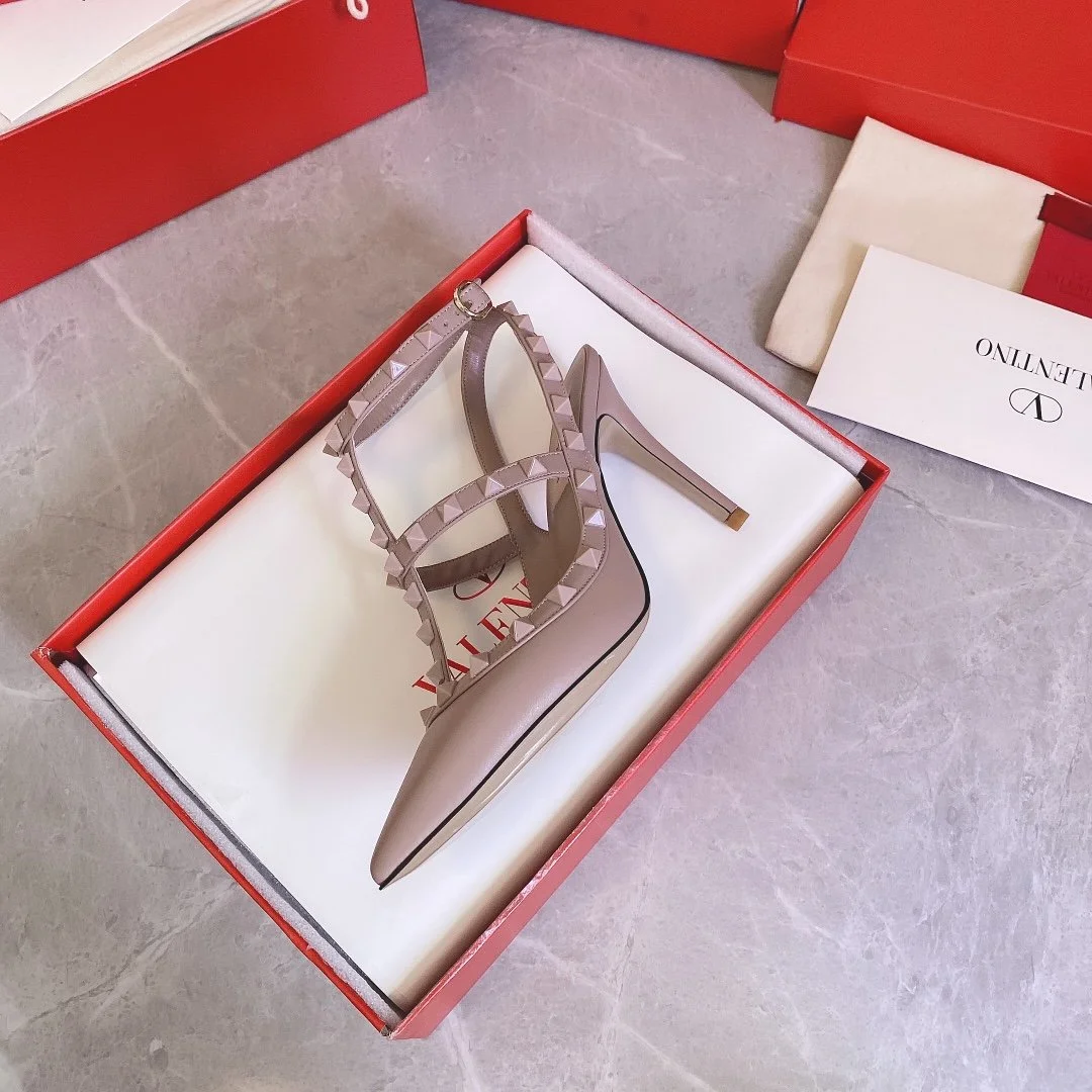 Valentino Women Beige Leather Studded Pumps product view 5