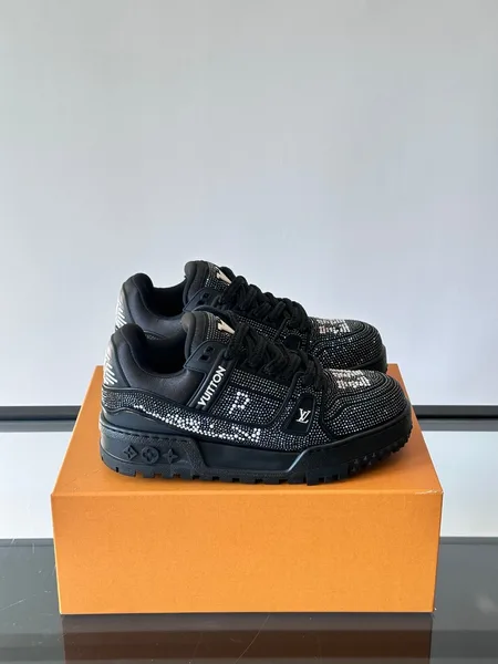 Louis Vuitton Men Black Fabric Embellished Sneakers product view 1