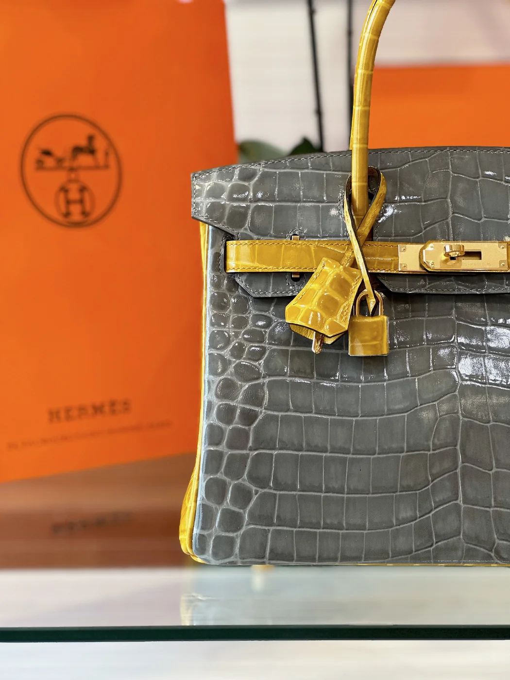 Hermès Birkin 30 Gray/Gold Crocodile Leather Gold Hardware – Custom Made Bag product view 4