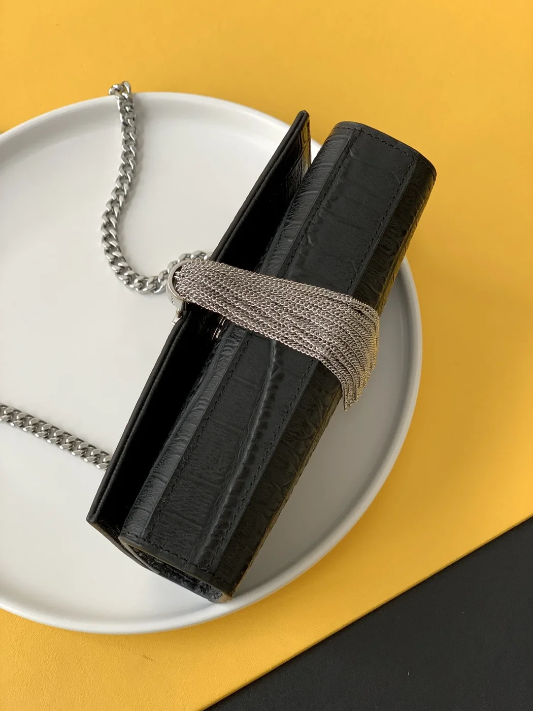 Saint Laurent Black Leather Small Kate Tassel Crossbody Bag Silver product view 4