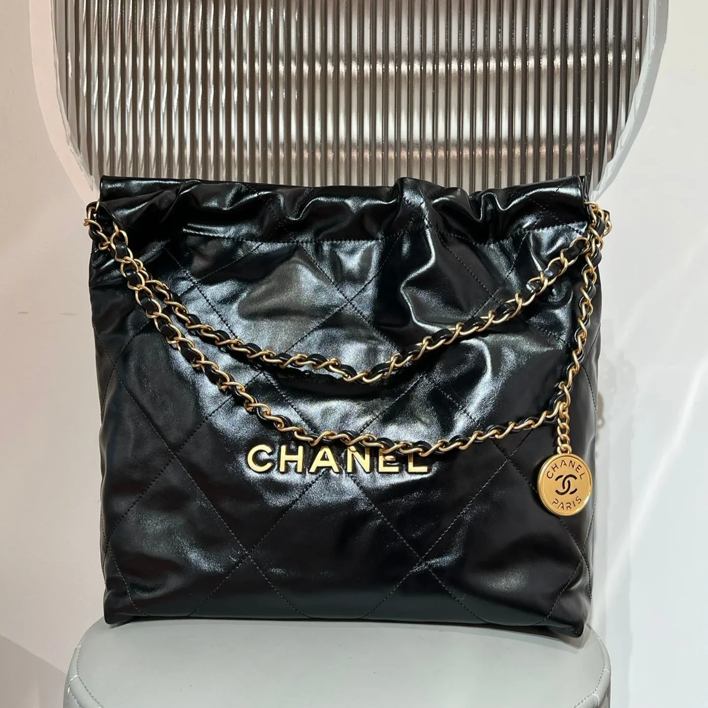 Chanel 22 Bag Small Gold Black Lambskin Leather
