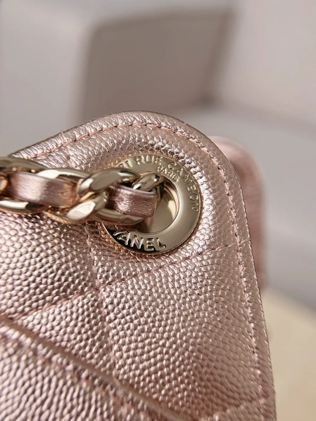Chanel 25 Bag Mini Rose Gold Caviar Leather product view 7