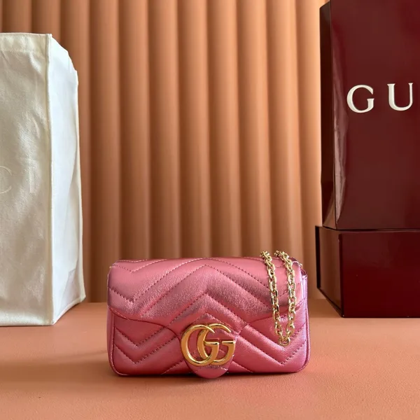 Gucci GG Marmont Bag 16 In Metallic Pink Lambskin product view 1