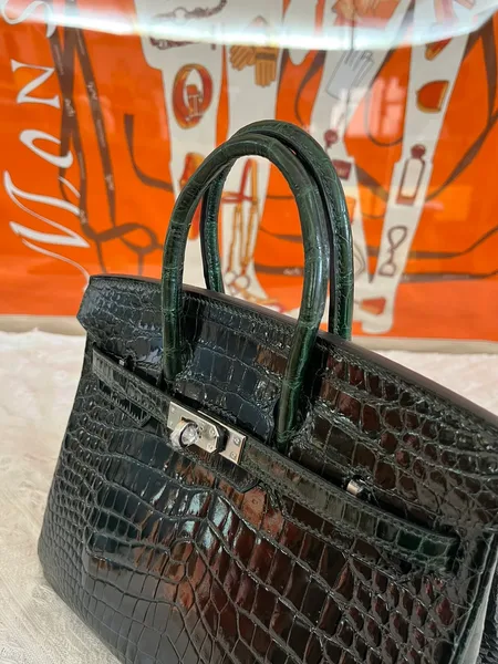 Hermès Birkin 25 cm Emerald Green Crocodile Leather Silver Hardware Bag product view 4