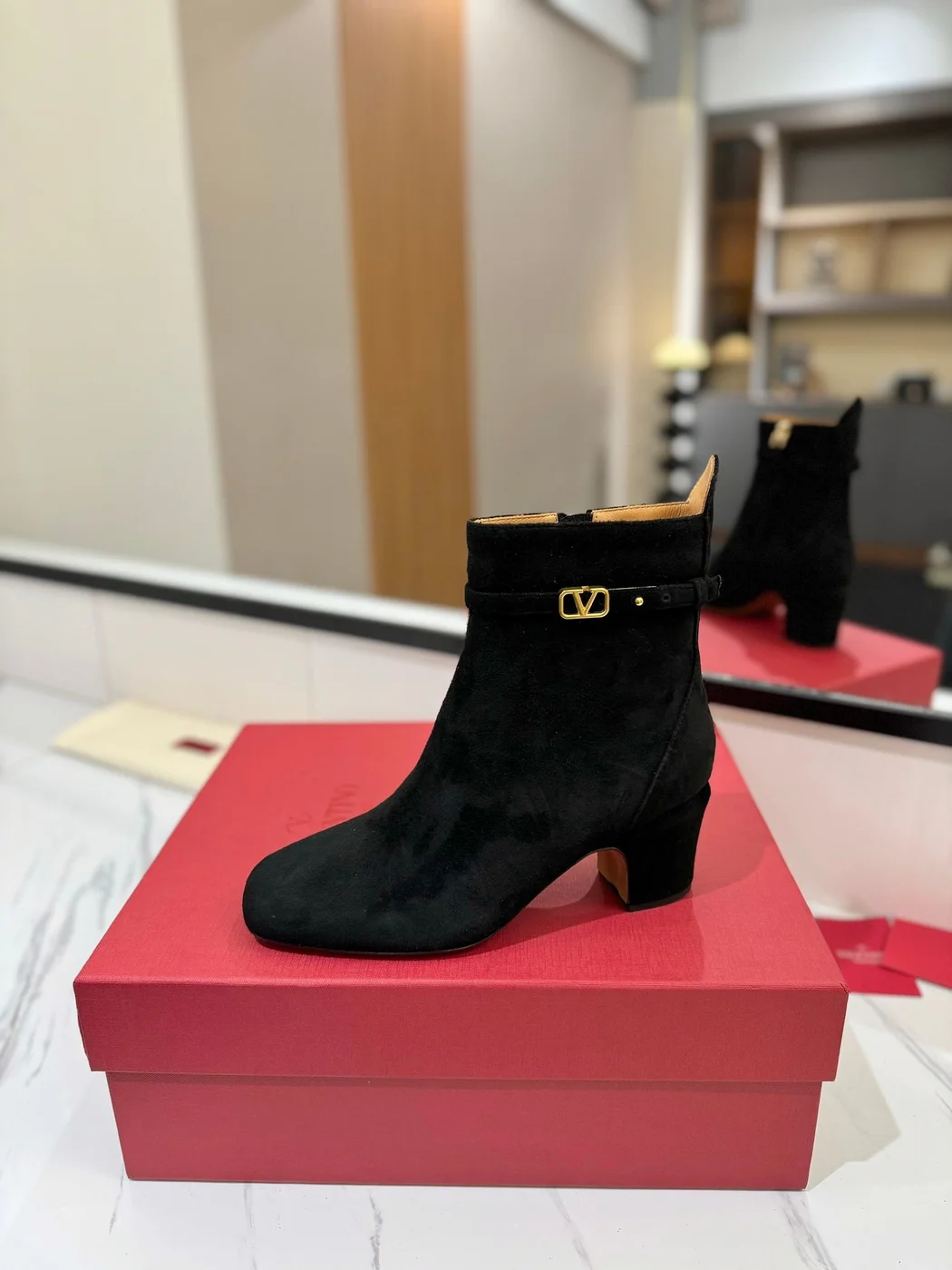 Valentino Women Black Suede Ankle Boots product view 5