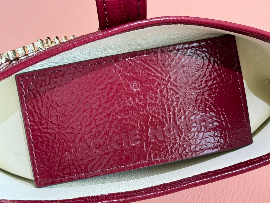 Gucci Jackie Notte Mini Bag 19 In Red Wine Cracked Lacquer Calfskin Gold Hardware product view 7