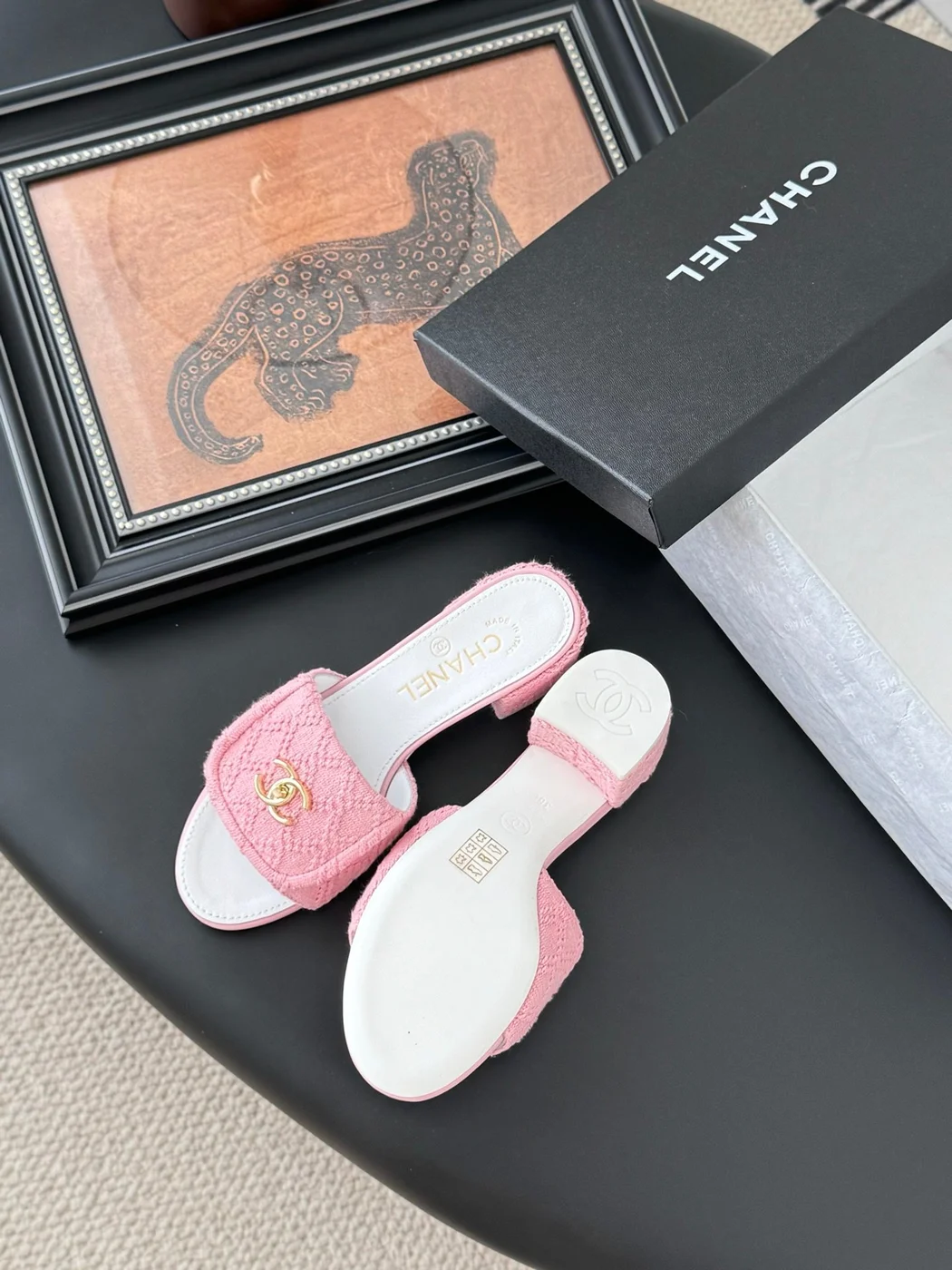 Chanel Women Pink Tweed Slides product view 5