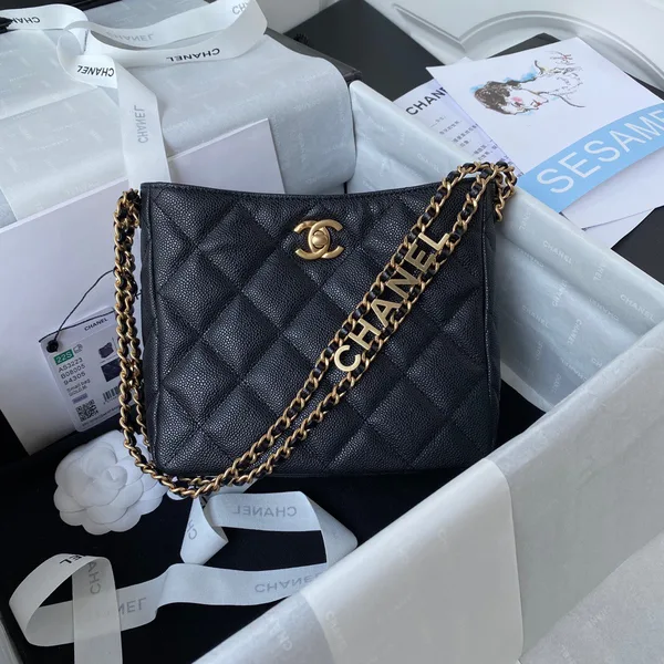 Chanel Hobo Handbags Pebbled Leather With Lock Gold 19x16cm product photo